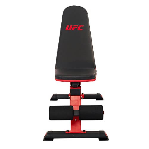 UFC Hantelbank Deluxe FID Bench | Trainingsbank bis 450 kg | Einsetzbar als Flachbank, Schrägbank, Negativbank und Bauchbank | Rückenlehne 7-Fach verstellbar | mit Transportgriff u. -Rollen
