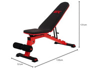 UFC Hantelbank Deluxe FID Bench | Trainingsbank bis 450 kg | Einsetzbar als Flachbank, Schrägbank, Negativbank und Bauchbank | Rückenlehne 7-Fach verstellbar | mit Transportgriff u. -Rollen