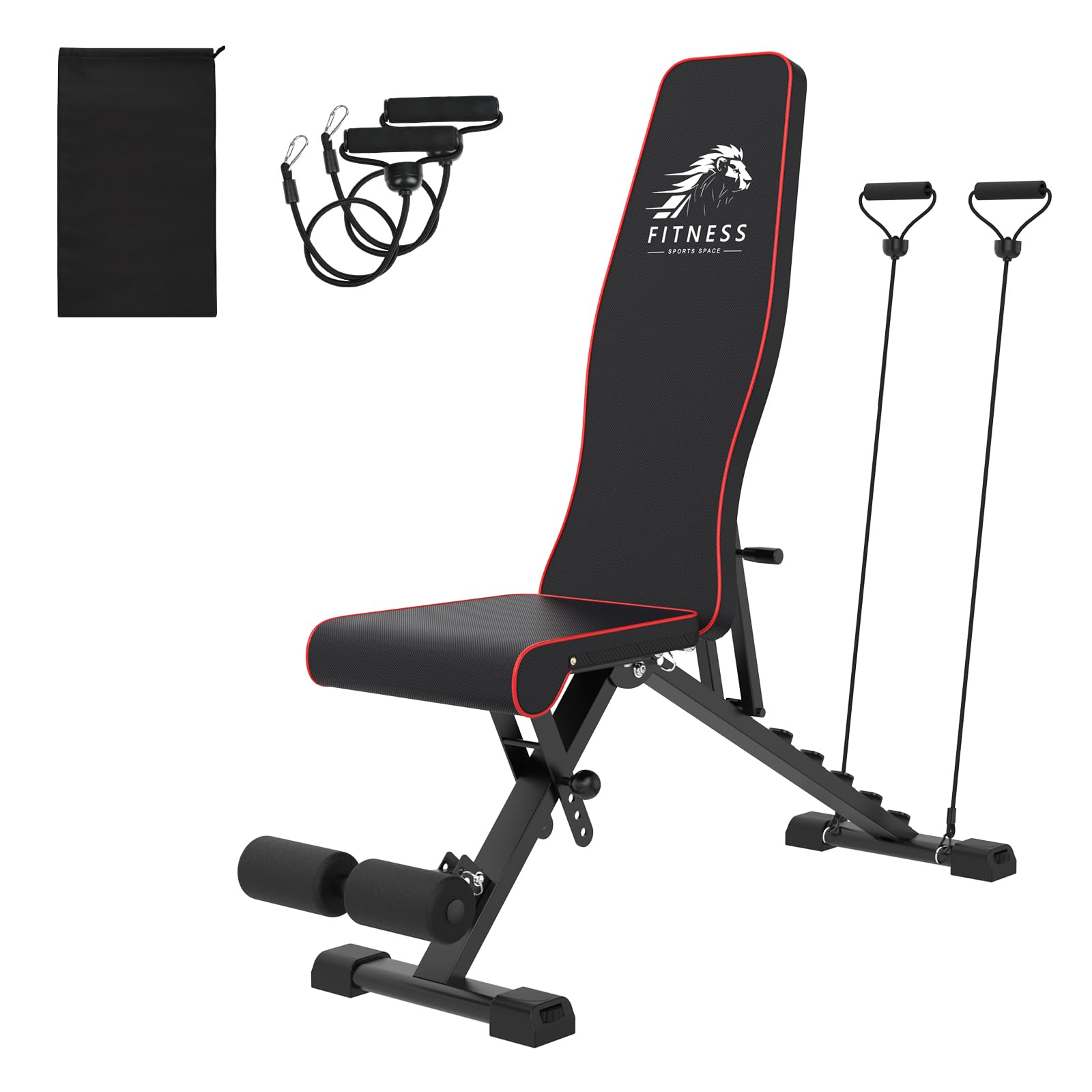 Dskeuzeew Hantelbank klappbare Multifunktion mit Widerstandsband und Aufbewahrungstasche, Trainingsbank Schrägbank mit 7-Fach Verstellbarer Rückenlehne 300kg