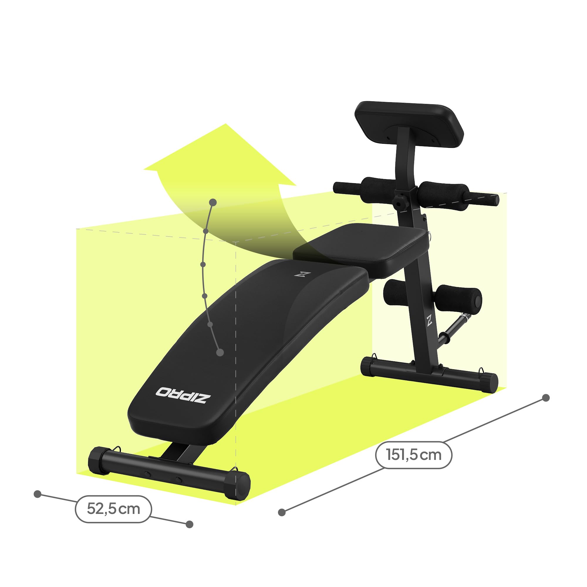 Zipro Hantelbank Volume, Fitnessbank mit 6-Fach verstellbare Rückenlehne und 2-Fach verstellbaren Curlpult, Fitnessgeräte für Zuhause inkl. 2 Seilen, Multifunktion Sit up bank, 230kg