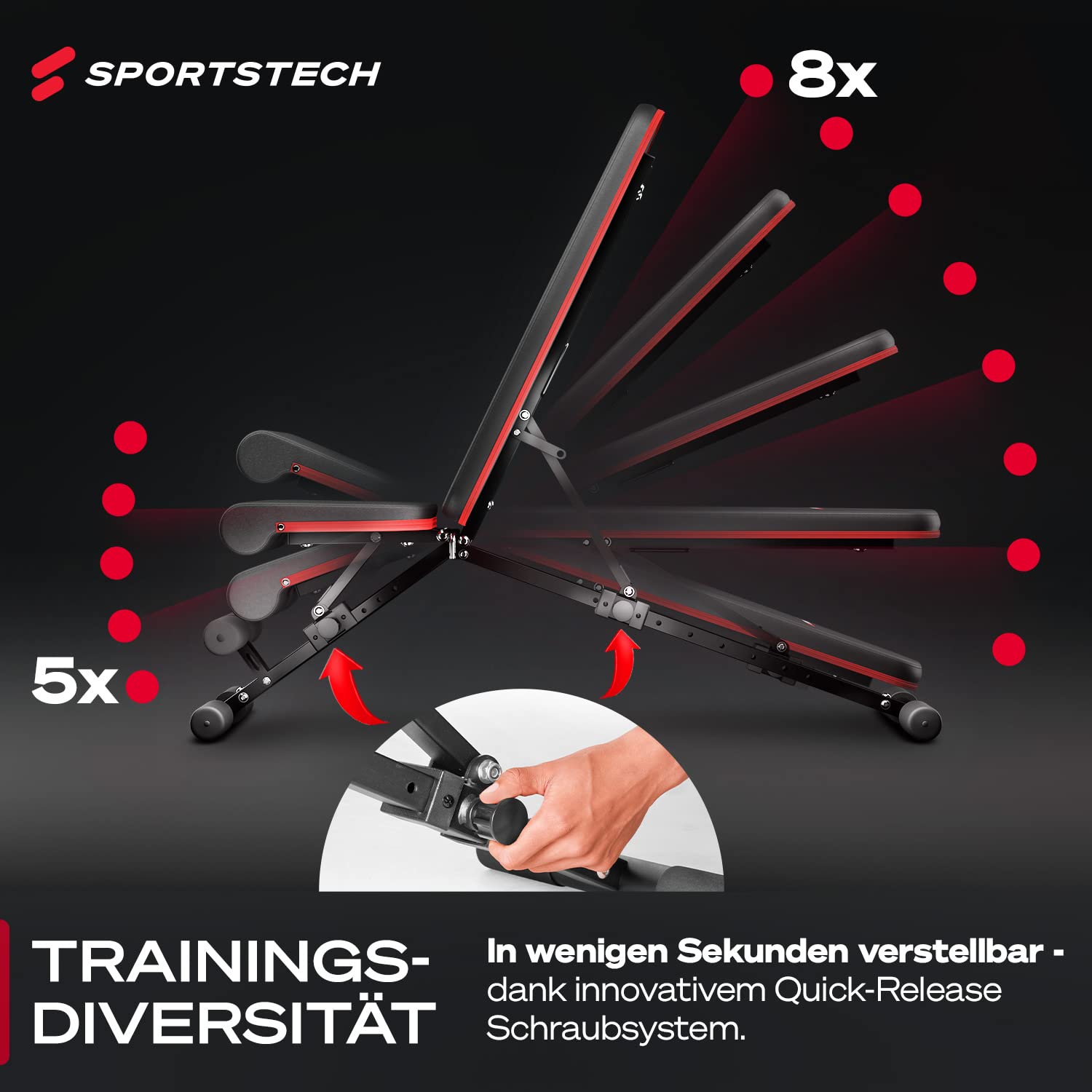 Sportstech Hantelbank Klappbar für Zuhause, 40in1 Schrägbank & Flachbank mit Bankdrücken, Rückentrainer, bench press, Deutsche Qualitätsmarke, sicheres Verstellsystem, BRT400