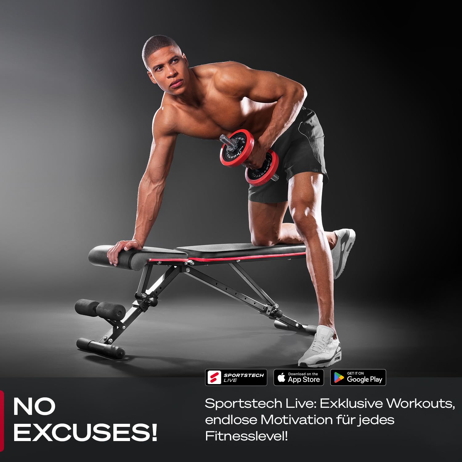 Sportstech Hantelbank Klappbar für Zuhause, 40in1 Schrägbank & Flachbank mit Bankdrücken, Rückentrainer, bench press, Deutsche Qualitätsmarke, sicheres Verstellsystem, BRT400