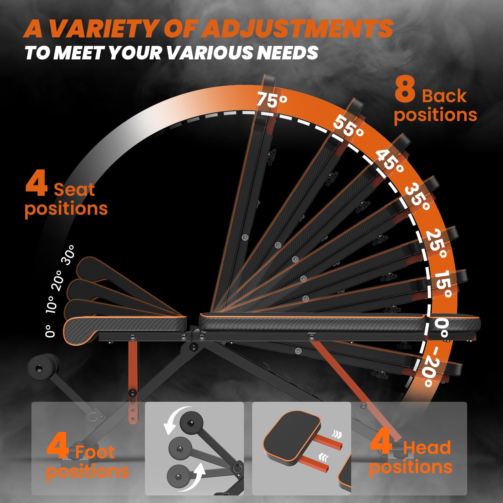 Dskeuzeew Hantelbank Klappbar Verstellbare Multifunktions Trainingsbank Schrägbank mit 8-Fach Verstellbarer Rückenlehne und Widerstandsband/4-Fach verstellbarer Belastung 400kg