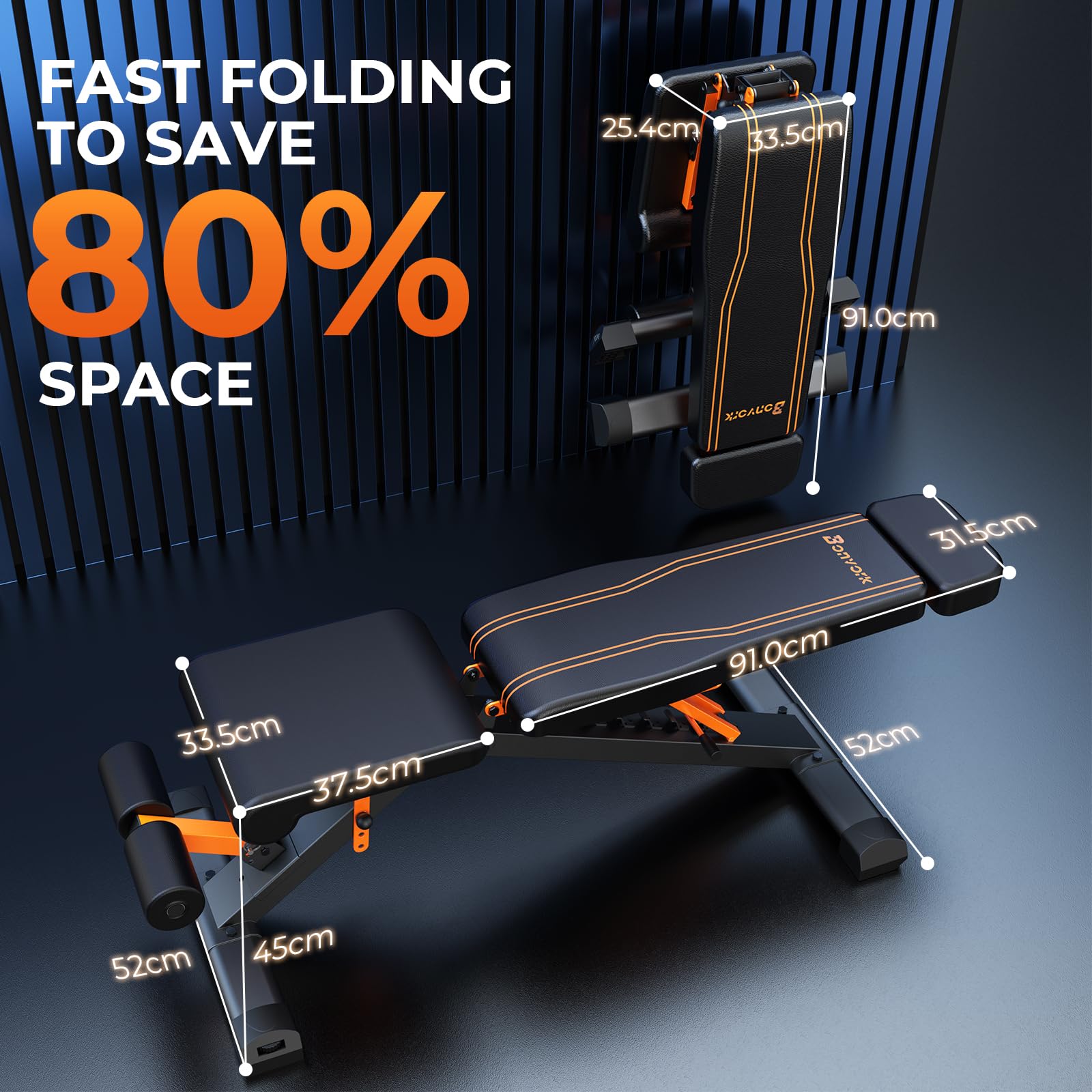 400KG hantelbank klappbar - Bonvork Trainingsbank mit 80 * 40MM robustem Stahl, schrägbank für Fitnessstudio zu Hause, verstellbar, Flach Rückgang Bankdrücken Bank für den gesamten Körper