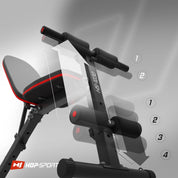Hop-Sport Hantelbank, Klappbare Trainingsbank mit Beinfixierung, 6-fach Verstellbare Rückenlehne, Inkl. Expanderseile, Fitnessgeräte für Zuhause, 220 kg Max. Belastbarkeit