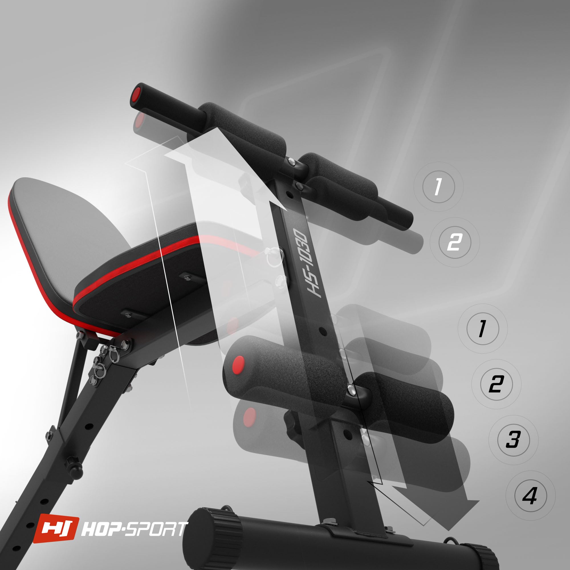 Hop-Sport Hantelbank, Klappbare Trainingsbank mit Beinfixierung, 6-fach Verstellbare Rückenlehne, Inkl. Expanderseile, Fitnessgeräte für Zuhause, 220 kg Max. Belastbarkeit