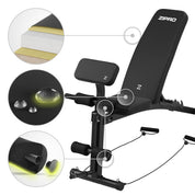 Zipro Hantelbank Volume, Fitnessbank mit 6-Fach verstellbare Rückenlehne und 2-Fach verstellbaren Curlpult, Fitnessgeräte für Zuhause inkl. 2 Seilen, Multifunktion Sit up bank, 230kg