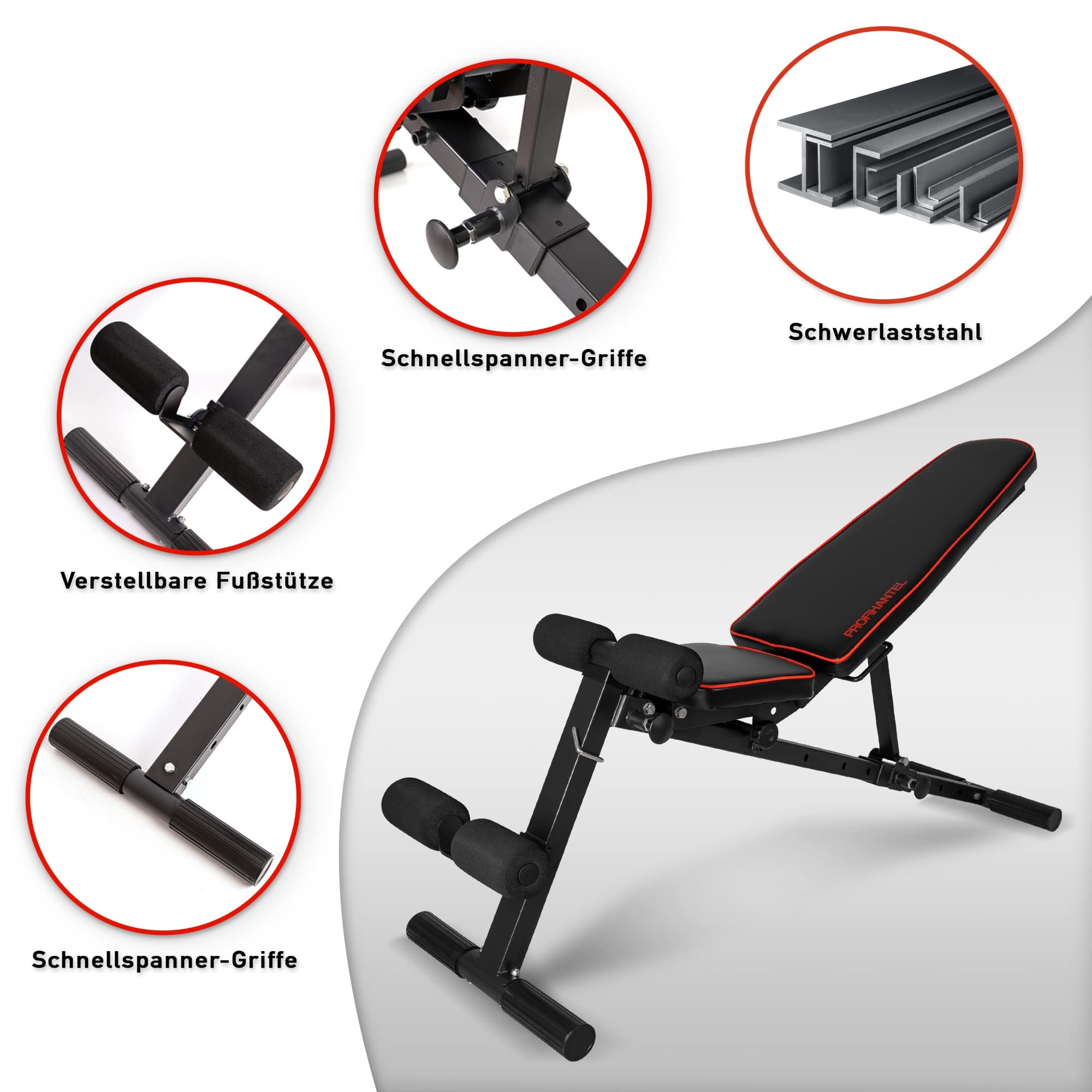 MULTIFUNKTIONSTALENT! Profihantel Klappbare 3 in 1 Studio Hantelbank, NEU - Sitz 2-fach verstellbar, Intelligentes Klappsystem, kein Aufbauen notwendig, Pin- gesichertes Verstellsystem, inklusive dem neuen 24-seitigen Trainingsratgeber mit 33 Übungsbeispi