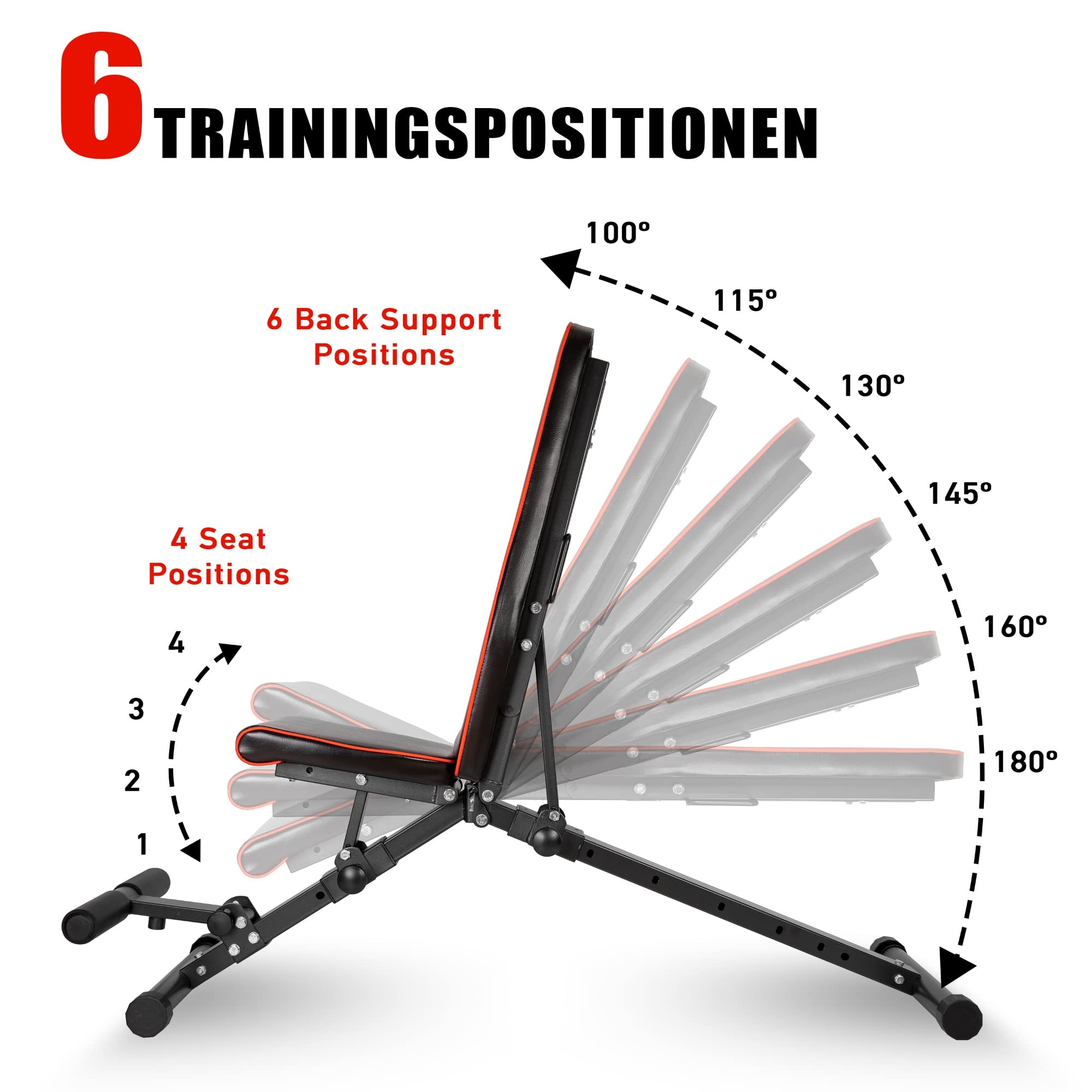 Profihantel | Klappbare Deluxe Hantelbank | Platzsparend & schnell klappbar | 21-fach verstellbare Schrägbank | Extreme Belastbarkeit 550 kg | Mit Beinhalterung | Faltbare und stabile Trainingsbank