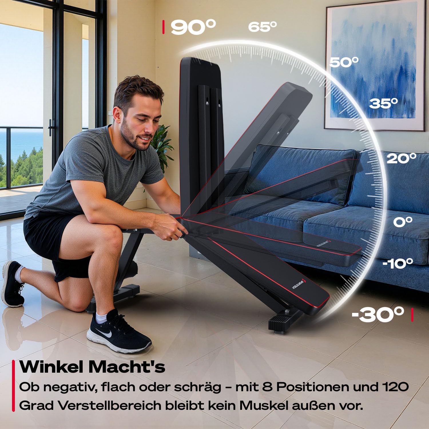 Sportstech BRT250 Hantelbank klappbar & verstellbar – Multifunktionale Fitnessbank für zuhause, 7 in 1 Schrägbank & Trainingsbank für Ganzkörpertraining, kompakt faltbar, bis 300 kg belastbar