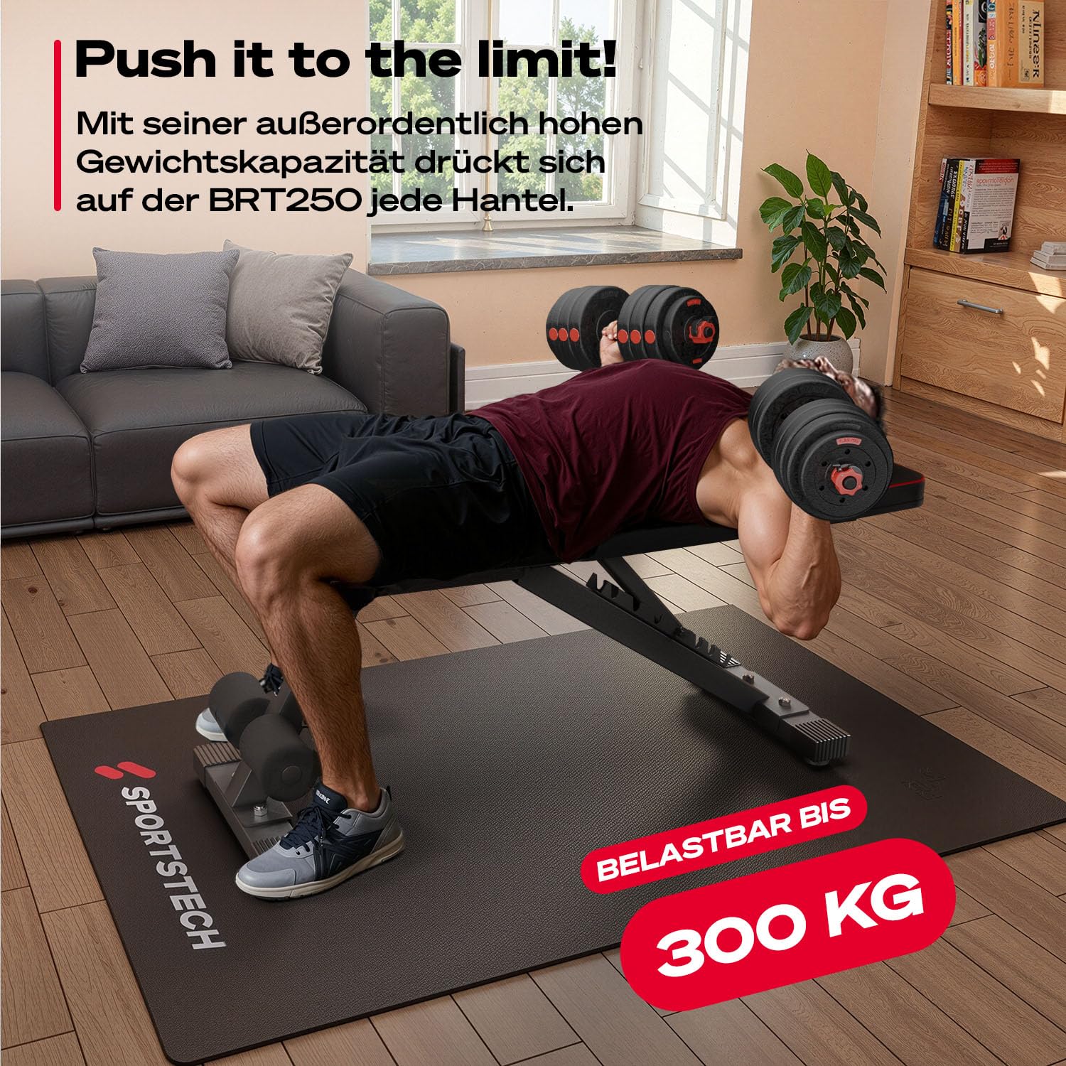 Sportstech BRT250 Hantelbank klappbar & verstellbar – Multifunktionale Fitnessbank für zuhause, 7 in 1 Schrägbank & Trainingsbank für Ganzkörpertraining, kompakt faltbar, bis 300 kg belastbar