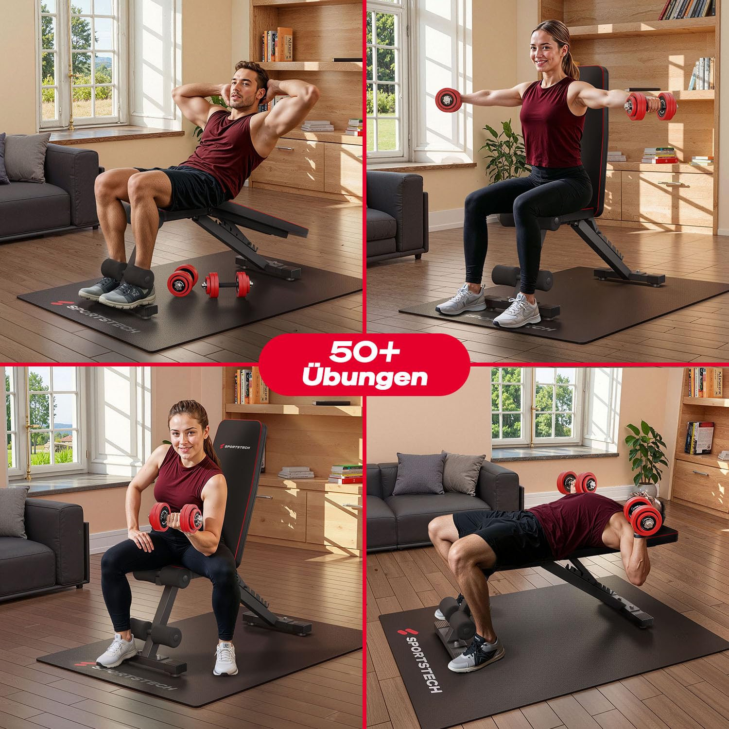 Sportstech BRT250 Hantelbank klappbar & verstellbar – Multifunktionale Fitnessbank für zuhause, 7 in 1 Schrägbank & Trainingsbank für Ganzkörpertraining, kompakt faltbar, bis 300 kg belastbar