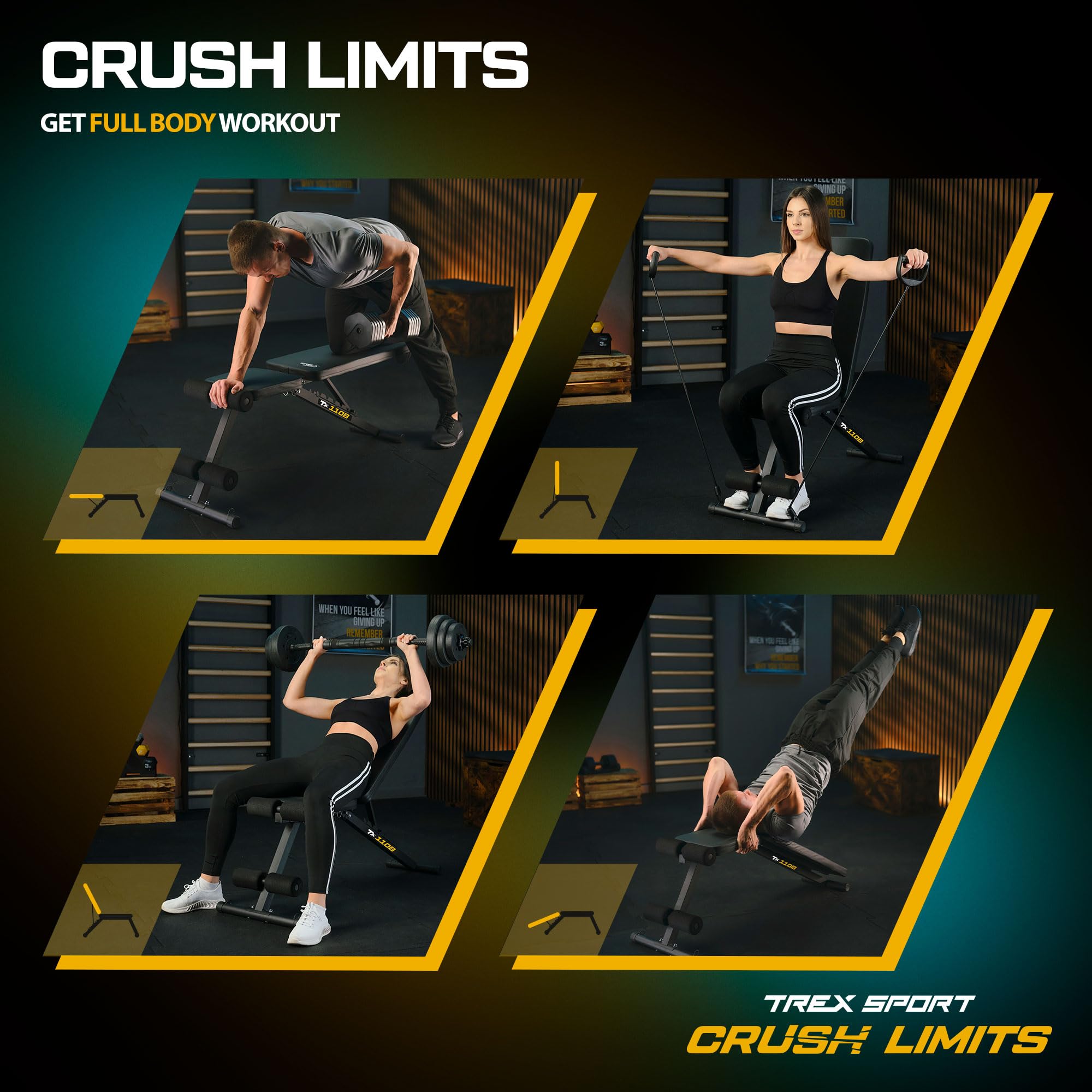 TREX SPORT TX-110B Hantelbank klappbar | Trainingsbank 7-fach verstellbare Rückenlehne | Flachbank & Schrägbank