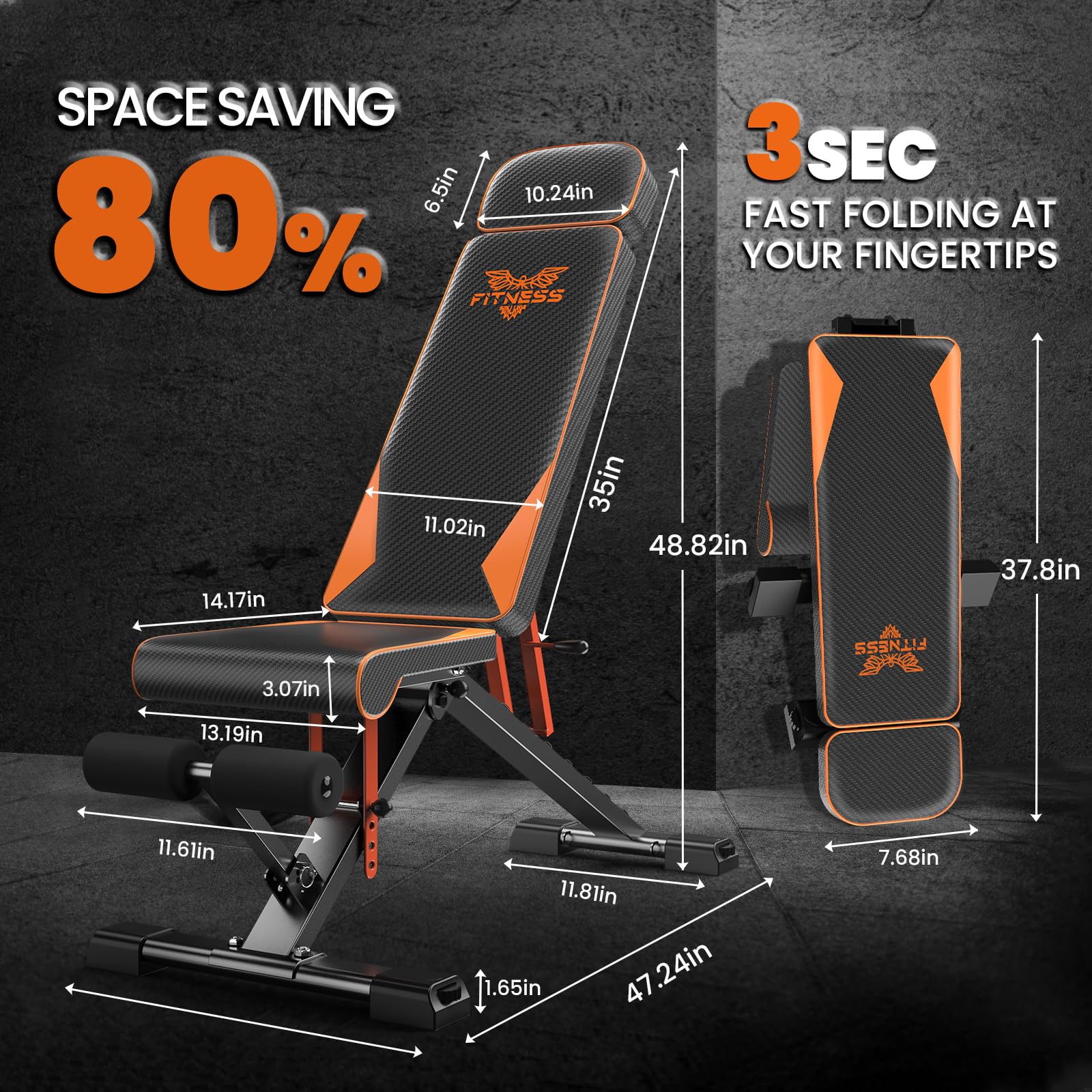 Dskeuzeew Hantelbank Klappbar Verstellbare Multifunktions Trainingsbank Schrägbank mit 8-Fach Verstellbarer Rückenlehne und Widerstandsband/4-Fach verstellbarer Belastung 400kg