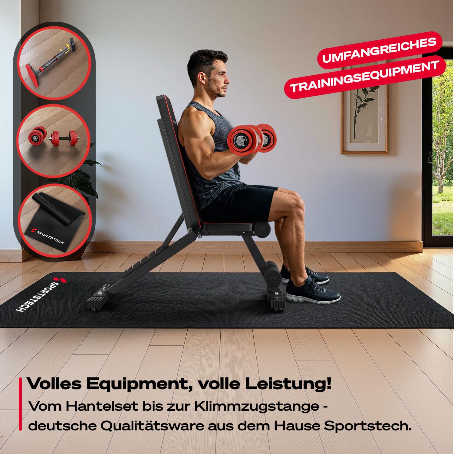 Sportstech BRT250 Hantelbank klappbar & verstellbar – Multifunktionale Fitnessbank für zuhause, 7 in 1 Schrägbank & Trainingsbank für Ganzkörpertraining, kompakt faltbar, bis 300 kg belastbar