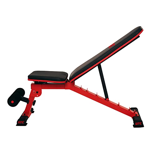 UFC Hantelbank Deluxe FID Bench | Trainingsbank bis 450 kg | Einsetzbar als Flachbank, Schrägbank, Negativbank und Bauchbank | Rückenlehne 7-Fach verstellbar | mit Transportgriff u. -Rollen