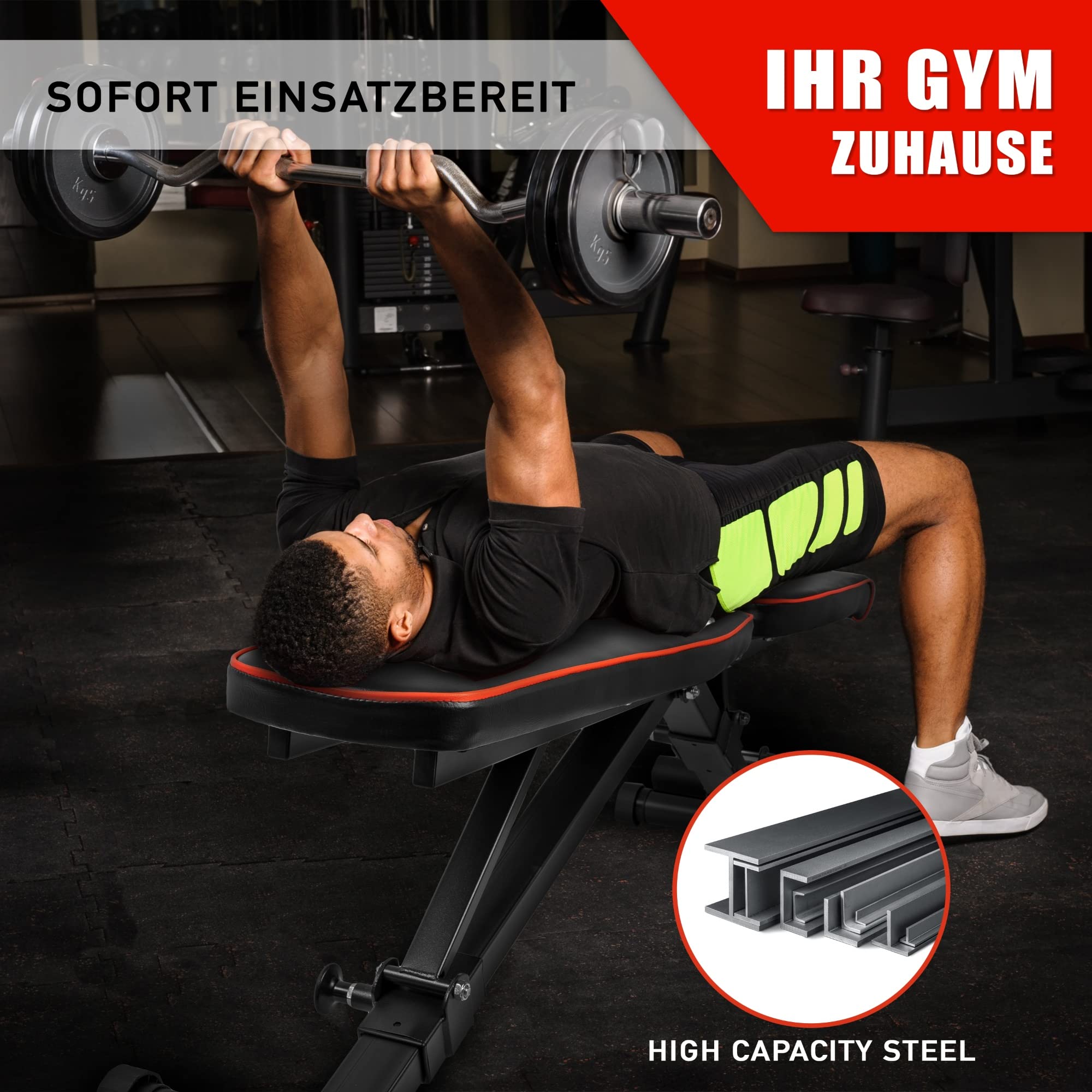 Profihantel | Klappbare Deluxe Hantelbank | Platzsparend & schnell klappbar | 21-fach verstellbare Schrägbank | Extreme Belastbarkeit 550 kg | Mit Beinhalterung | Faltbare und stabile Trainingsbank