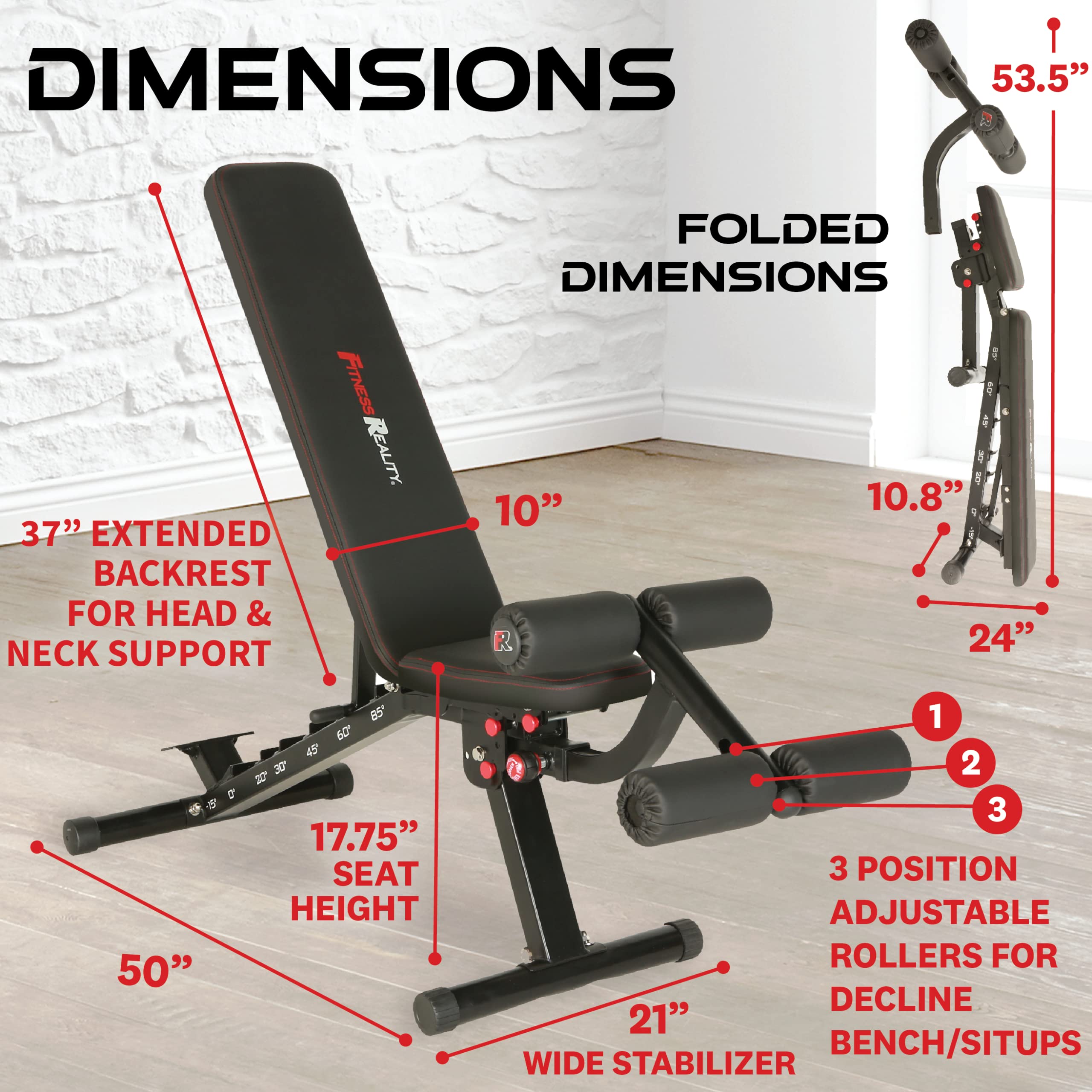 Fitness Reality 2000 Super Max XL – Verstellbare Hantelbank – Neigung/Neigungskrafttraining – Faltbare Trainingsbank – 385,6 kg Kapazität